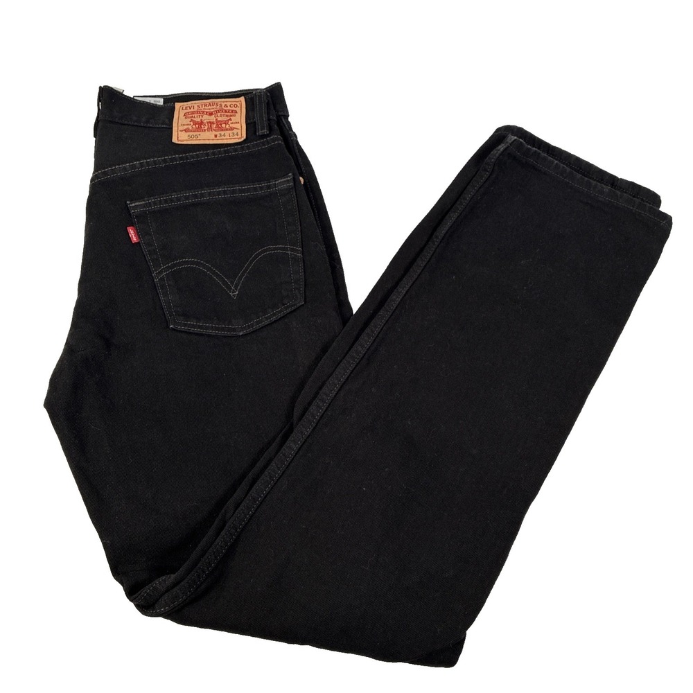 Vtg Y2K Mens Levi's‎ 505 Straight Fit Black Denim Jeans Size 34x34
